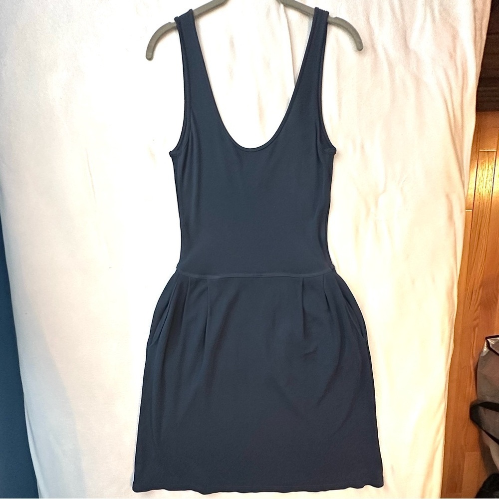 Transit Par Such Blue Viscose Low Cut Tank Dress M Back Pockets Stretchy Italy